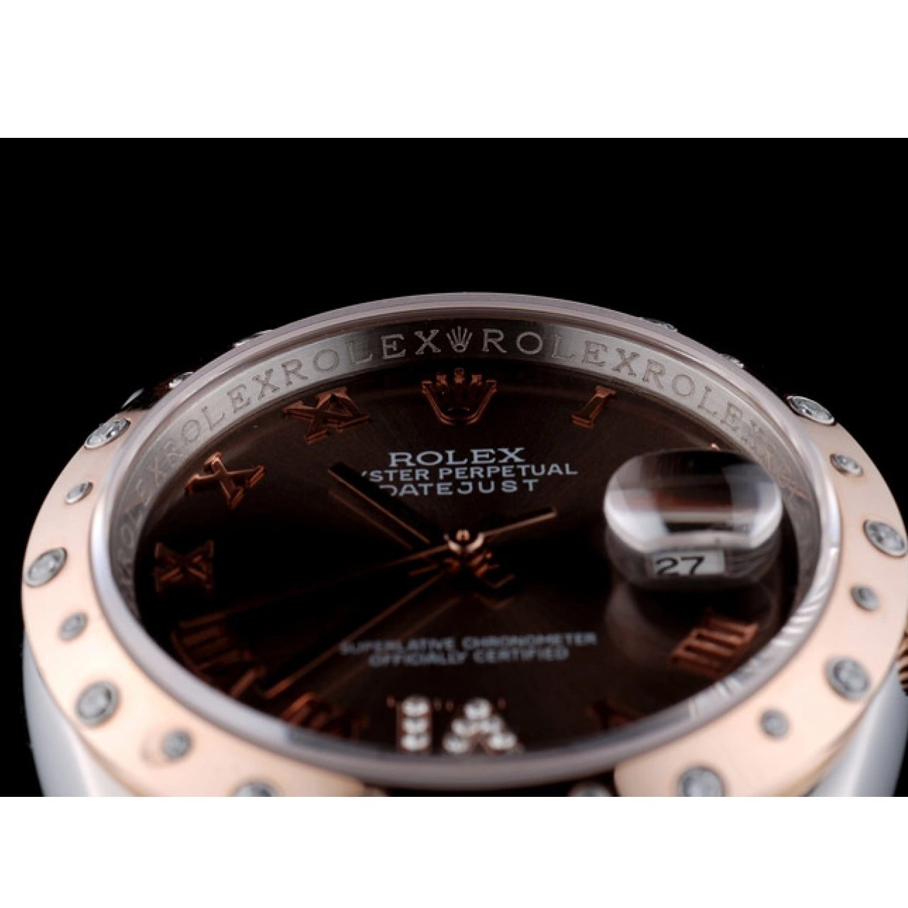 Aaa replica watch Rolex DateJust Case Plated Stainless Brushed Dial Brown Steel 41994 Diamond 0526